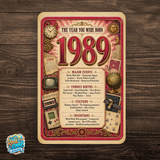 1989 The Year You Were Born Aluminum Sign – Vintage Birthday & Anniversary Gift