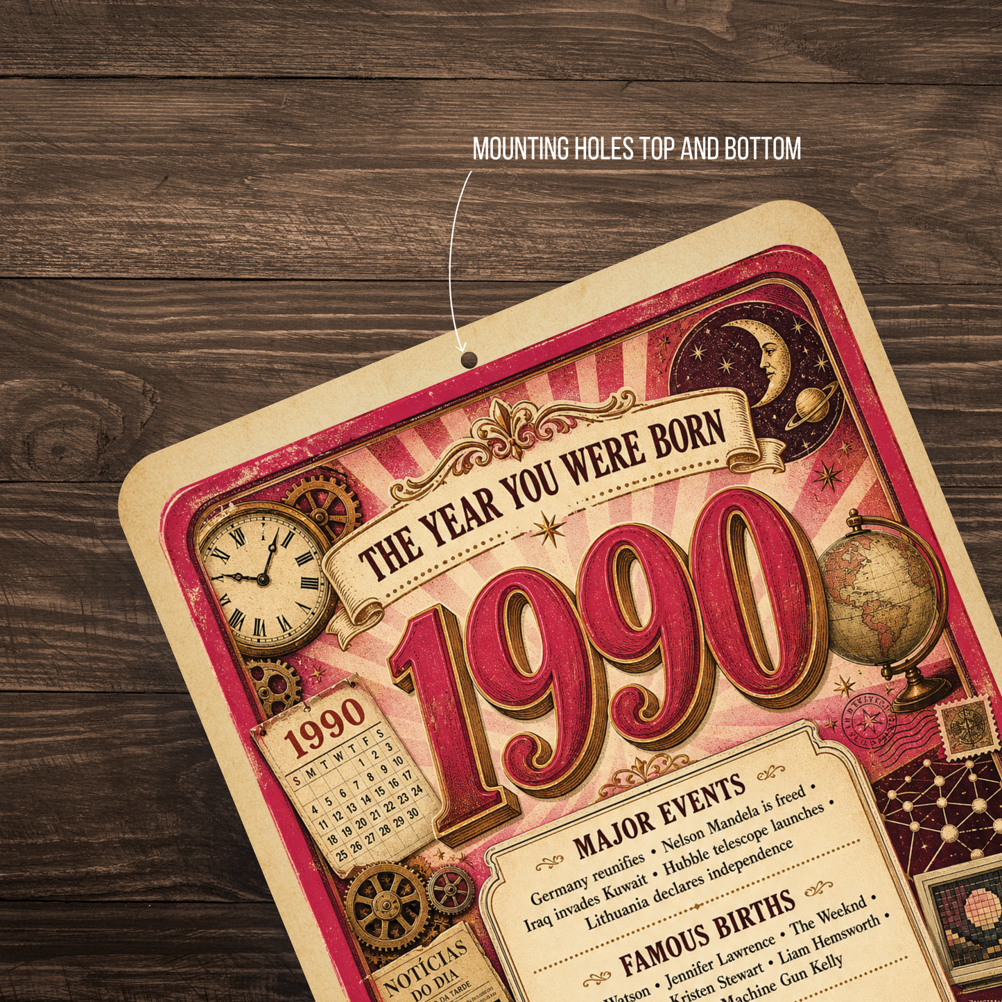 1990 The Year You Were Born Aluminum Sign – Vintage Birthday & Anniversary Gift