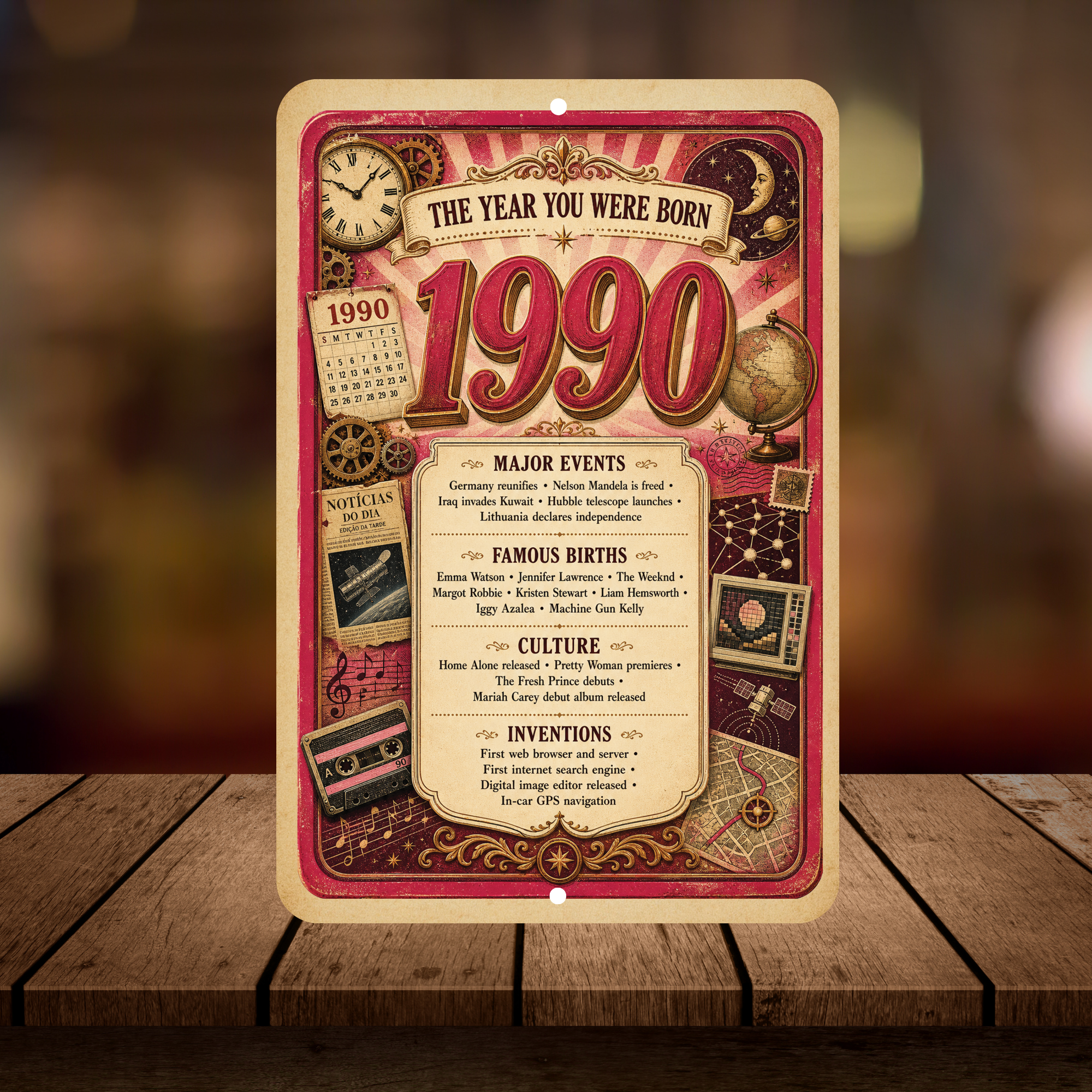 1990 The Year You Were Born Aluminum Sign – Vintage Birthday & Anniversary Gift