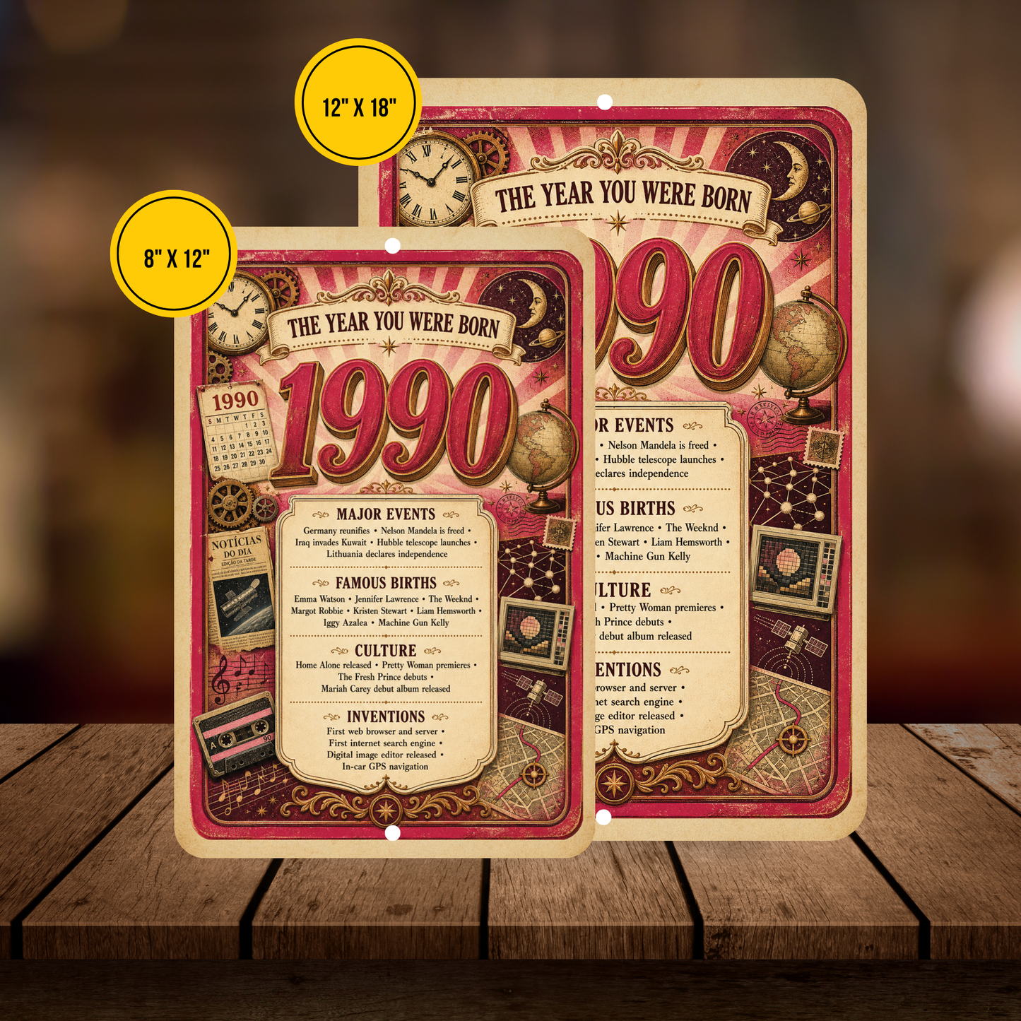 1990 The Year You Were Born Aluminum Sign – Vintage Birthday & Anniversary Gift