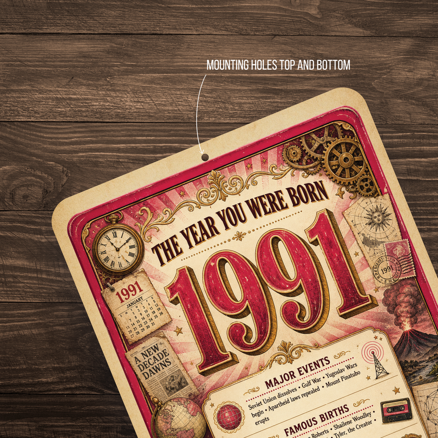 1991 The Year You Were Born Aluminum Sign – Vintage Birthday & Anniversary Gift