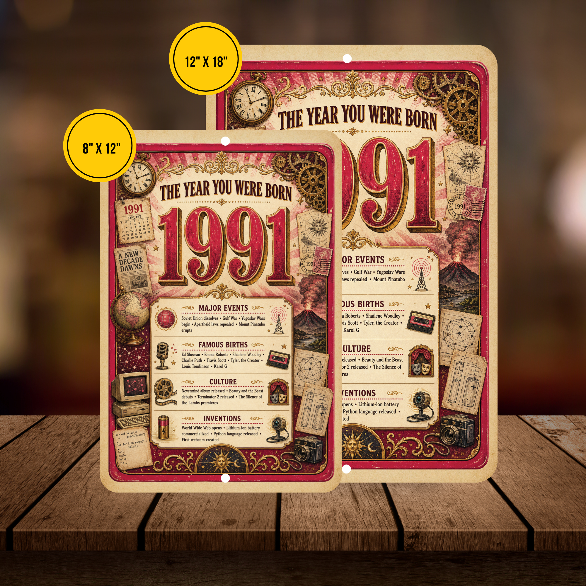 1991 The Year You Were Born Aluminum Sign – Vintage Birthday & Anniversary Gift