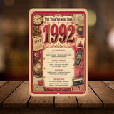 1992 The Year You Were Born Aluminum Sign – Vintage Birthday & Anniversary Gift