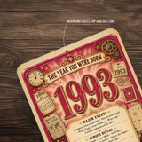 1993 The Year You Were Born Aluminum Sign – Vintage Birthday & Anniversary Gift