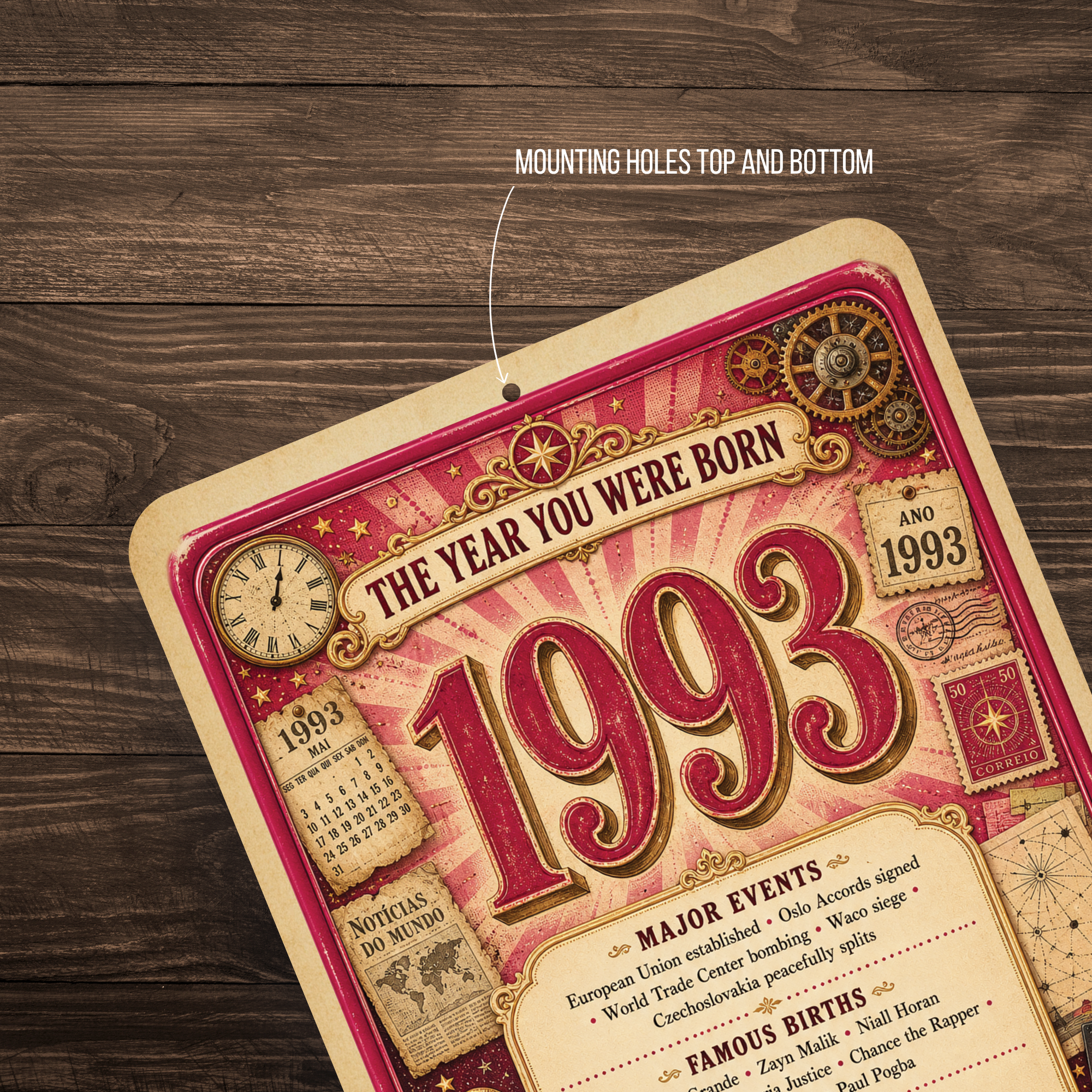 1993 The Year You Were Born Aluminum Sign – Vintage Birthday & Anniversary Gift