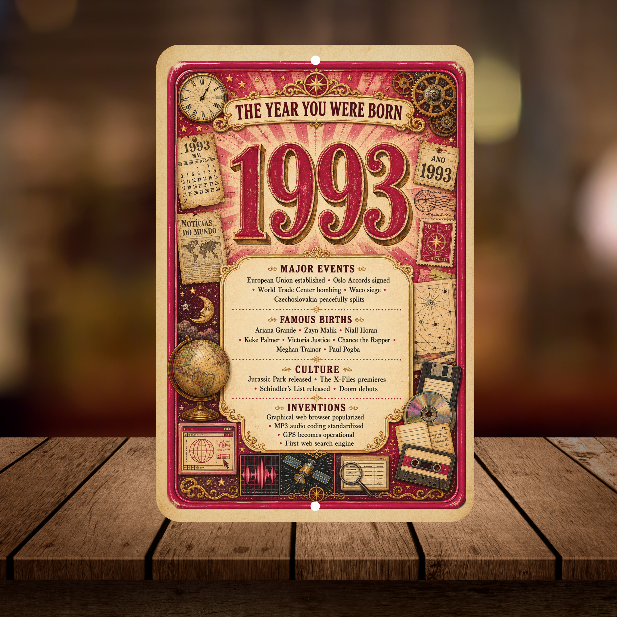1993 The Year You Were Born Aluminum Sign – Vintage Birthday & Anniversary Gift