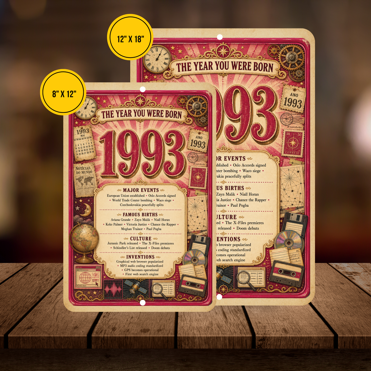 1993 The Year You Were Born Aluminum Sign – Vintage Birthday & Anniversary Gift