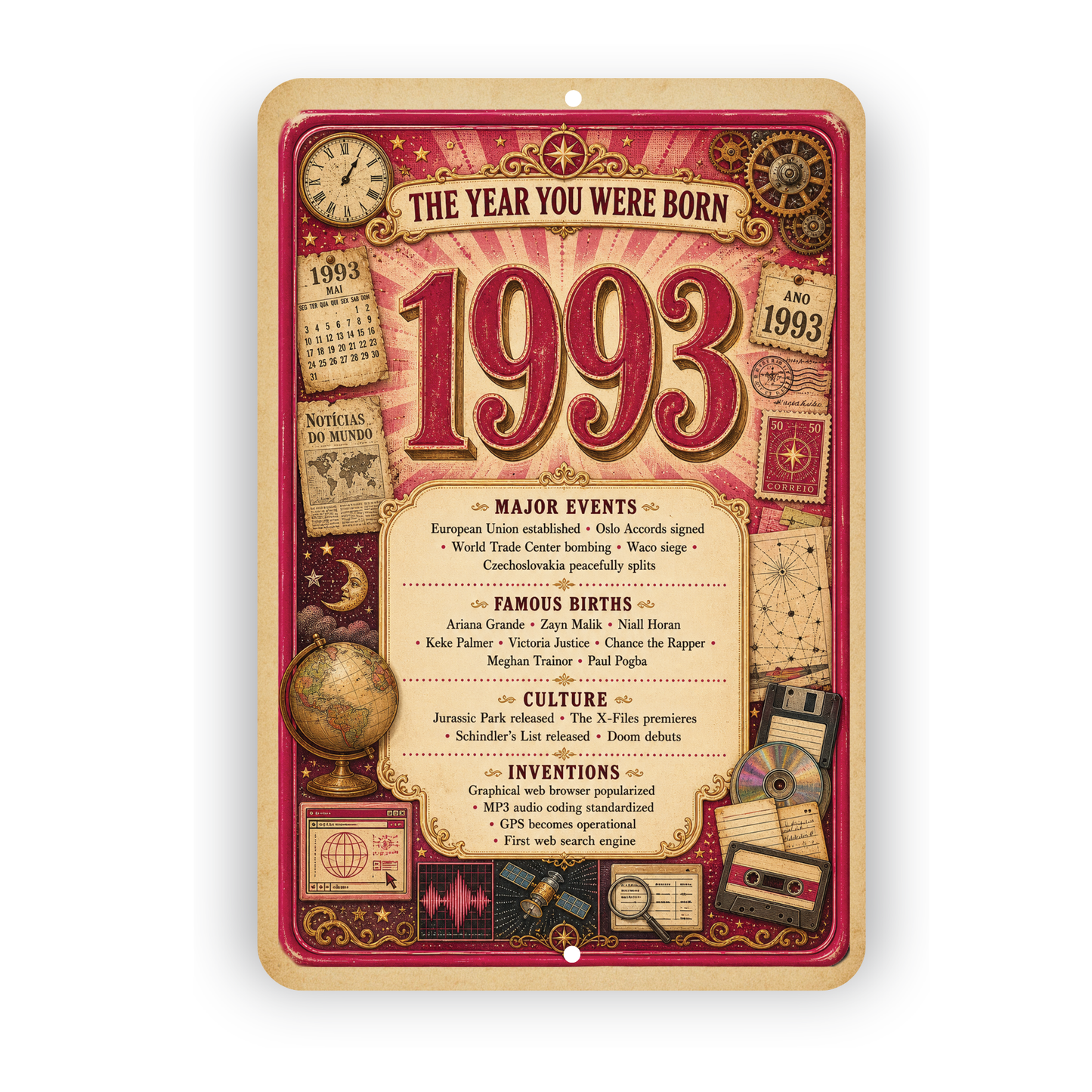 1993 The Year You Were Born Aluminum Sign – Vintage Birthday & Anniversary Gift