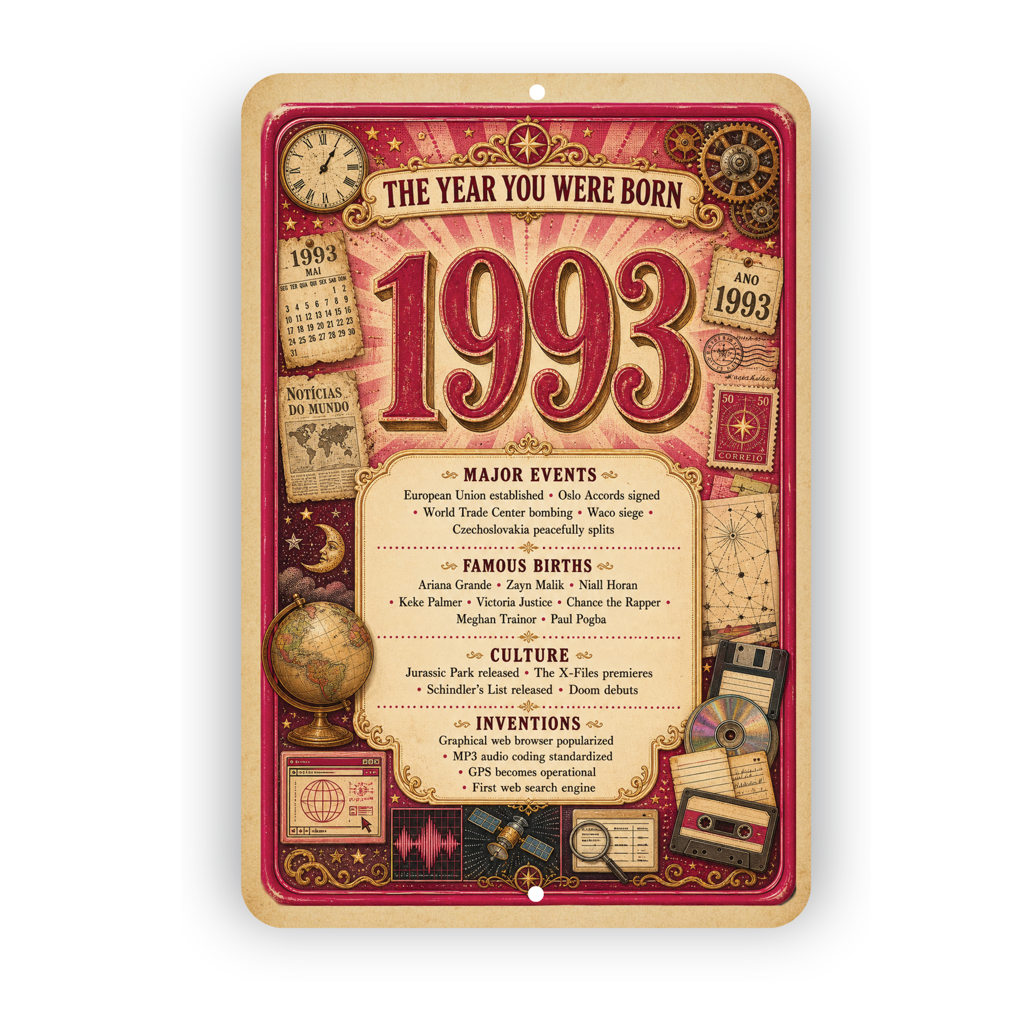 1993 The Year You Were Born Aluminum Sign – Vintage Birthday & Anniversary Gift