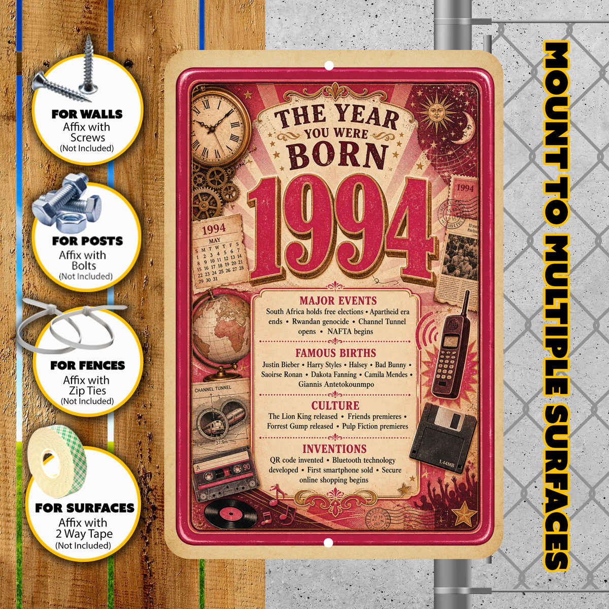 1994 The Year You Were Born Aluminum Sign – Vintage Birthday & Anniversary Gift