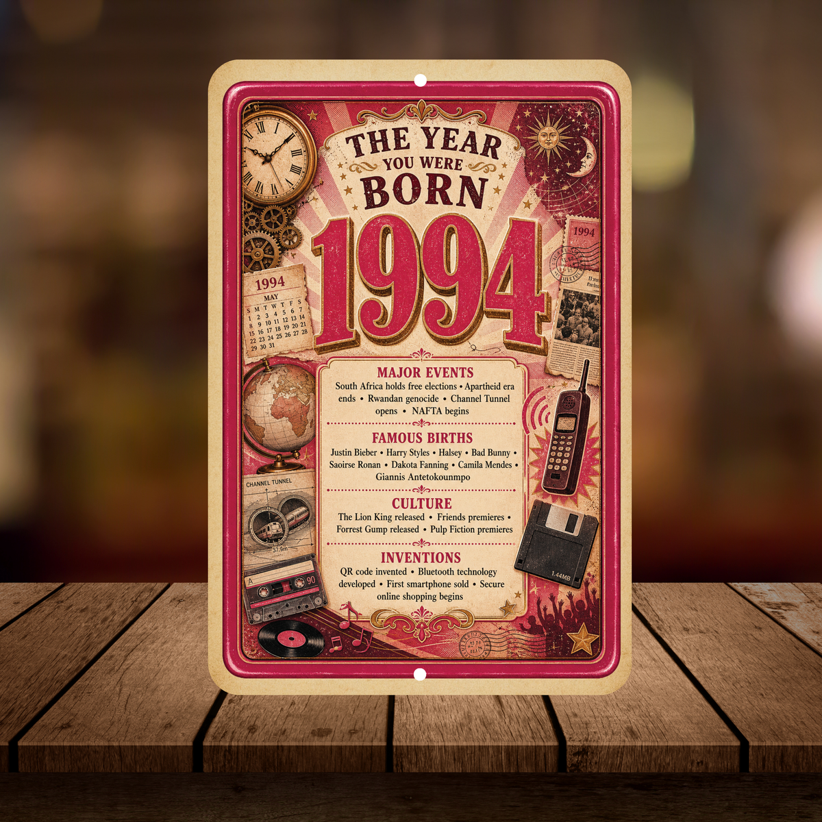 1994 The Year You Were Born Aluminum Sign – Vintage Birthday & Anniversary Gift