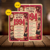 1994 The Year You Were Born Aluminum Sign – Vintage Birthday & Anniversary Gift
