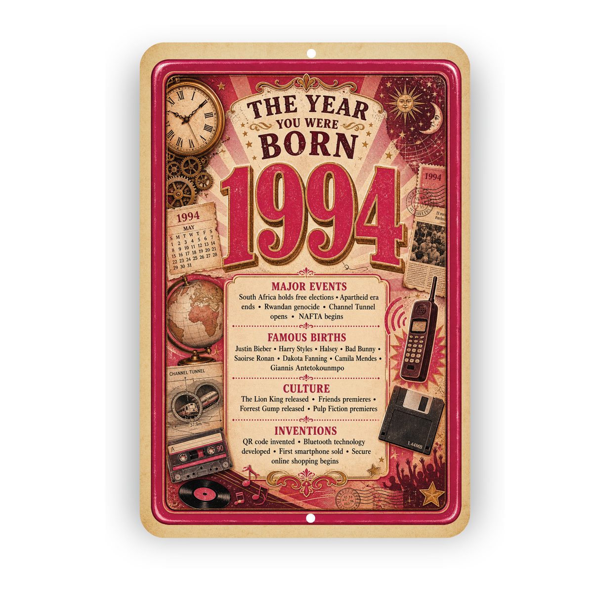 1994 The Year You Were Born Aluminum Sign – Vintage Birthday & Anniversary Gift