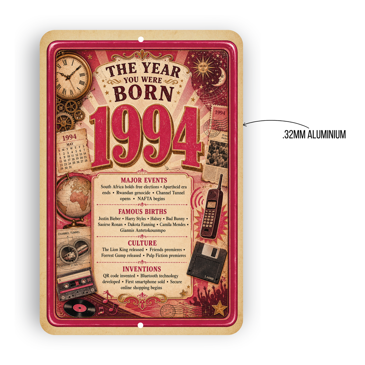 1994 The Year You Were Born Aluminum Sign – Vintage Birthday & Anniversary Gift