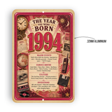 1994 The Year You Were Born Aluminum Sign – Vintage Birthday & Anniversary Gift