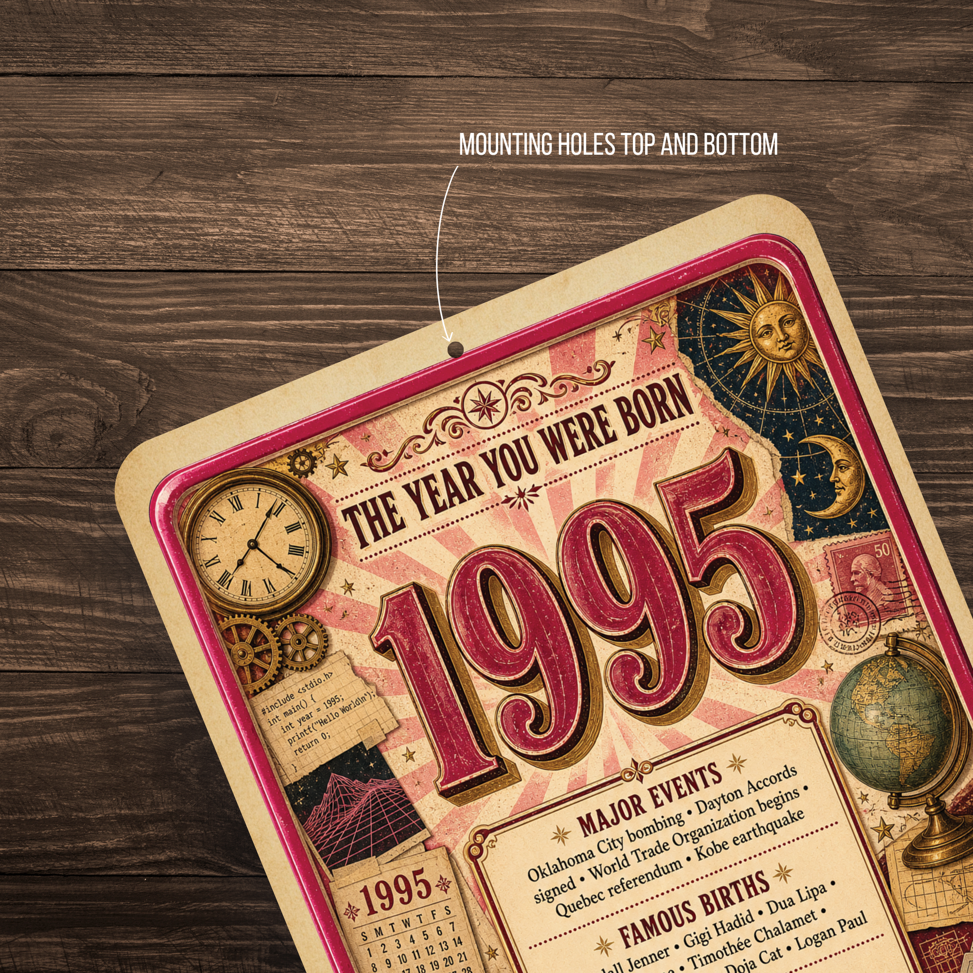 1995 The Year You Were Born Aluminum Sign – Vintage Birthday & Anniversary Gift