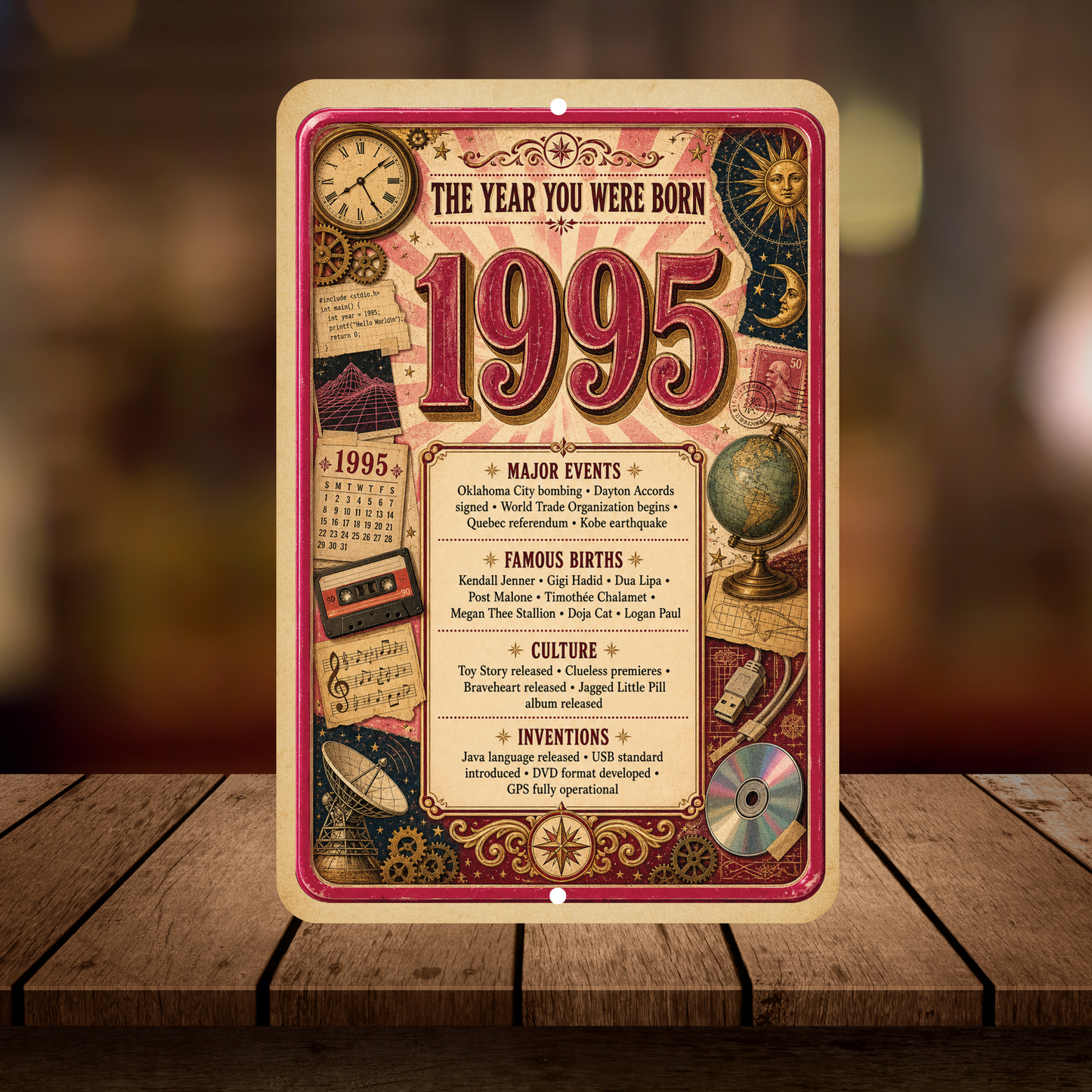 1995 The Year You Were Born Aluminum Sign – Vintage Birthday & Anniversary Gift