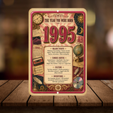 1995 The Year You Were Born Aluminum Sign – Vintage Birthday & Anniversary Gift