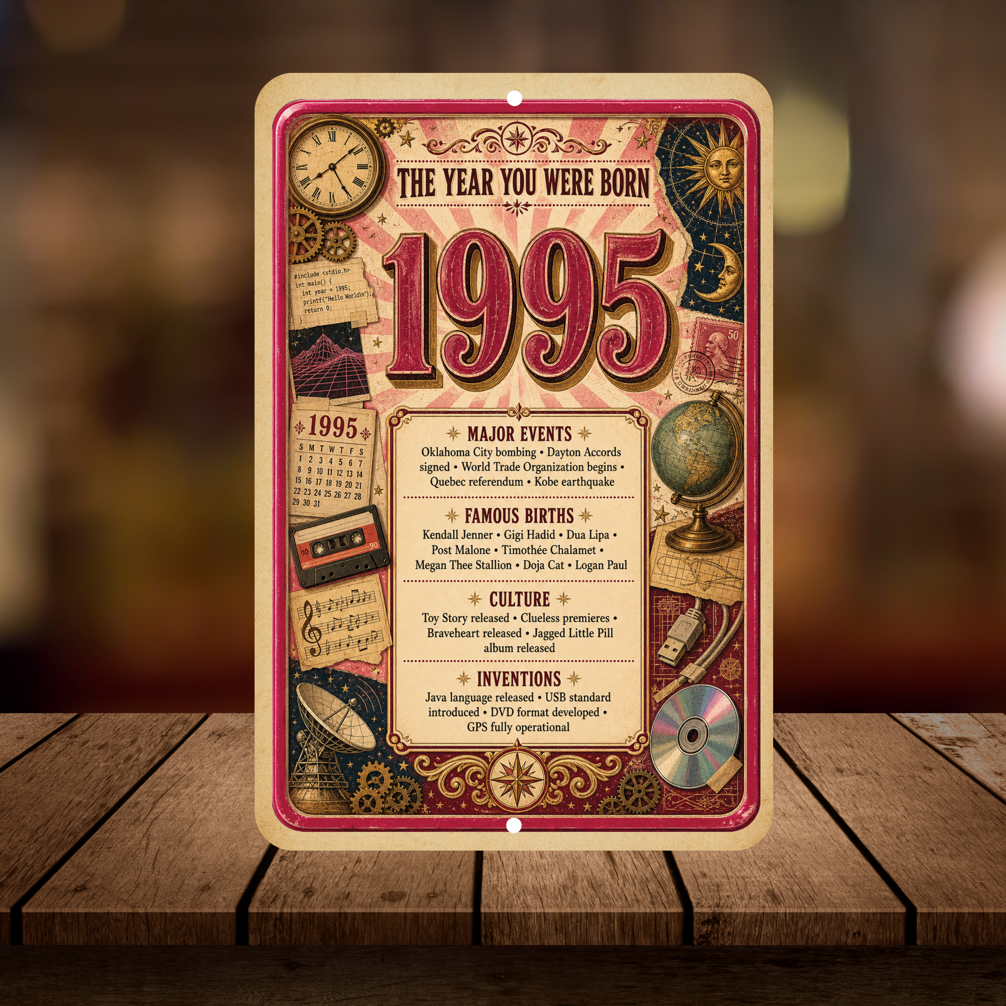 1995 The Year You Were Born Aluminum Sign – Vintage Birthday & Anniversary Gift