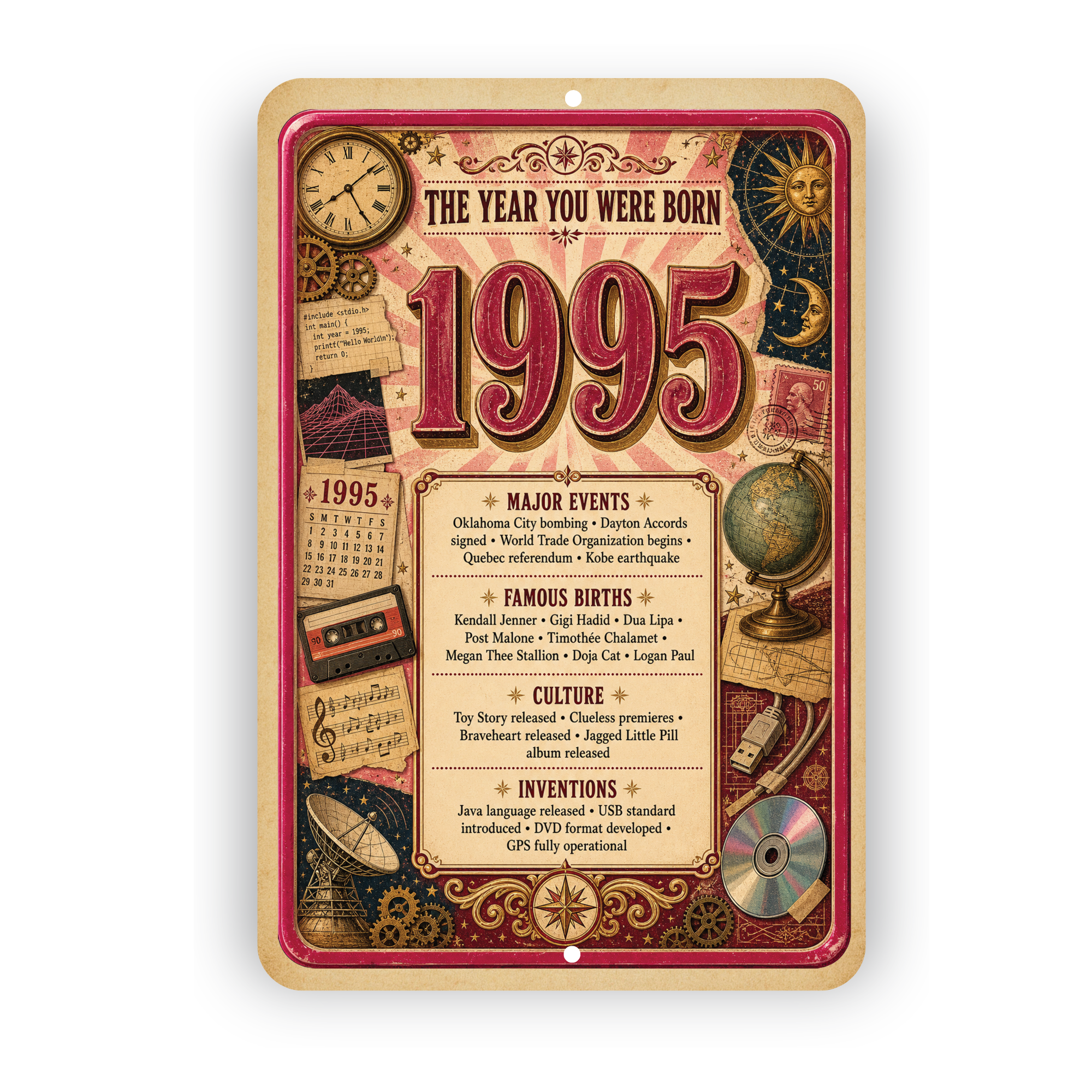 1995 The Year You Were Born Aluminum Sign – Vintage Birthday & Anniversary Gift