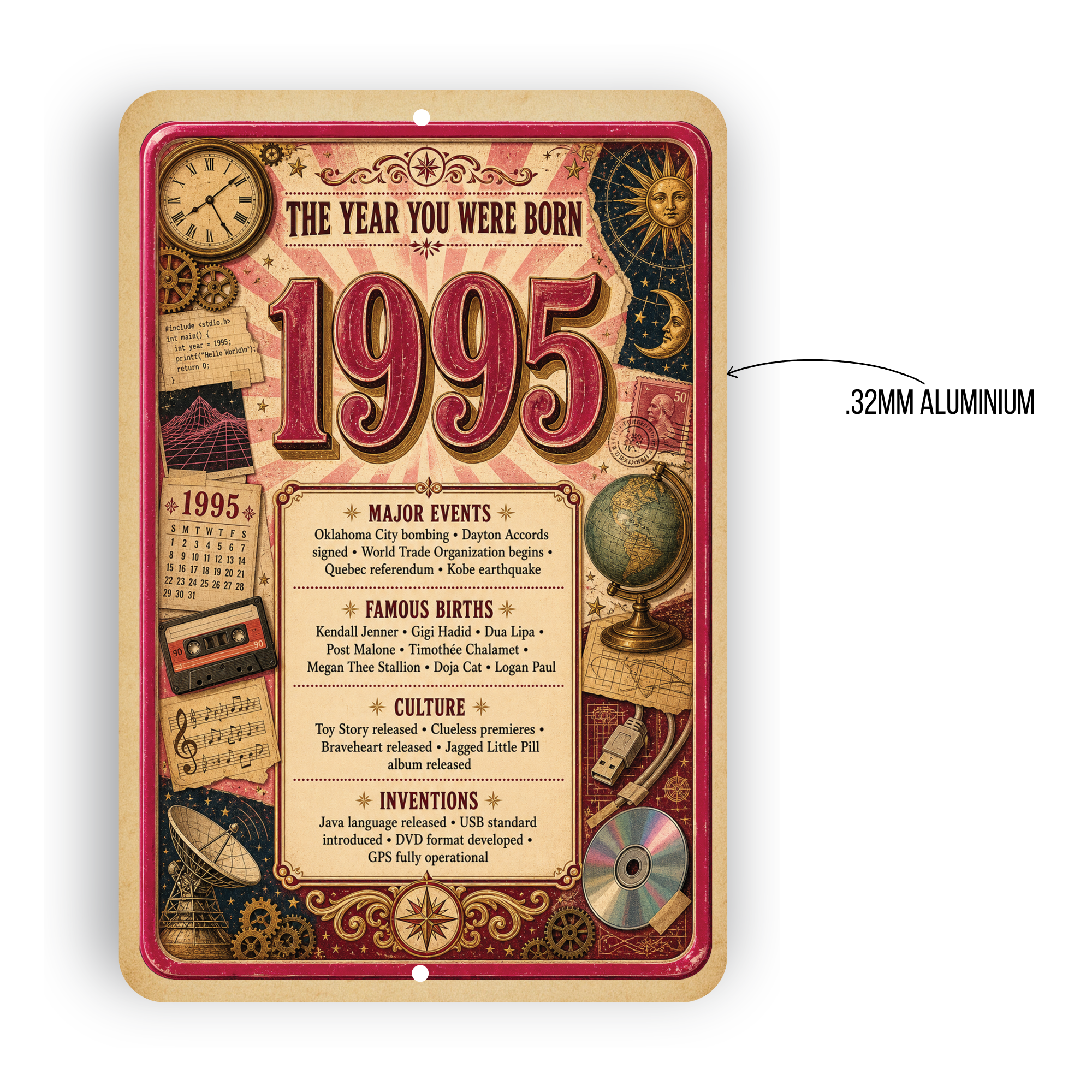 1995 The Year You Were Born Aluminum Sign – Vintage Birthday & Anniversary Gift