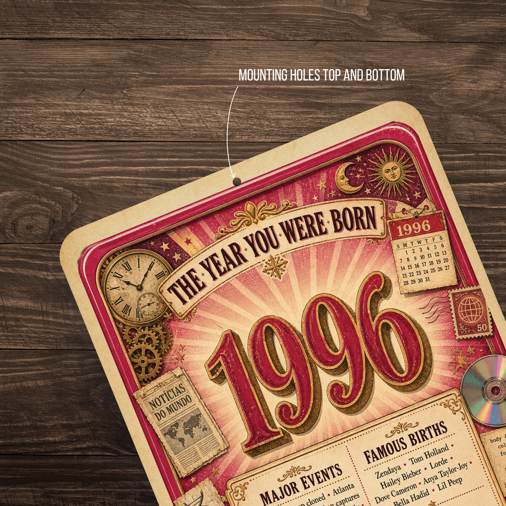 1996 The Year You Were Born Aluminum Sign – Vintage Birthday & Anniversary Gift