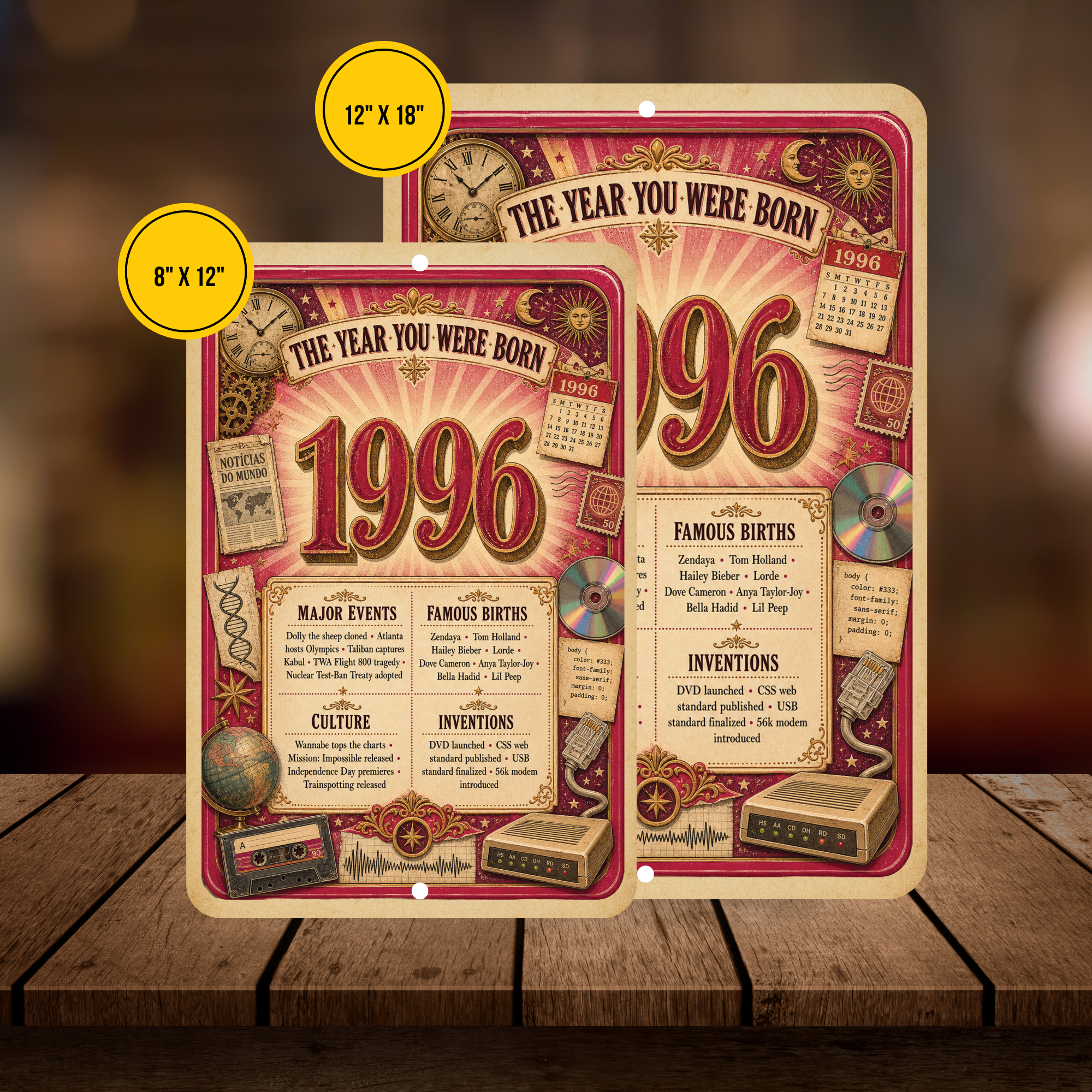 1996 The Year You Were Born Aluminum Sign – Vintage Birthday & Anniversary Gift
