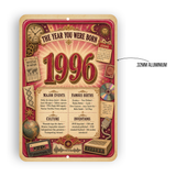 1996 The Year You Were Born Aluminum Sign – Vintage Birthday & Anniversary Gift