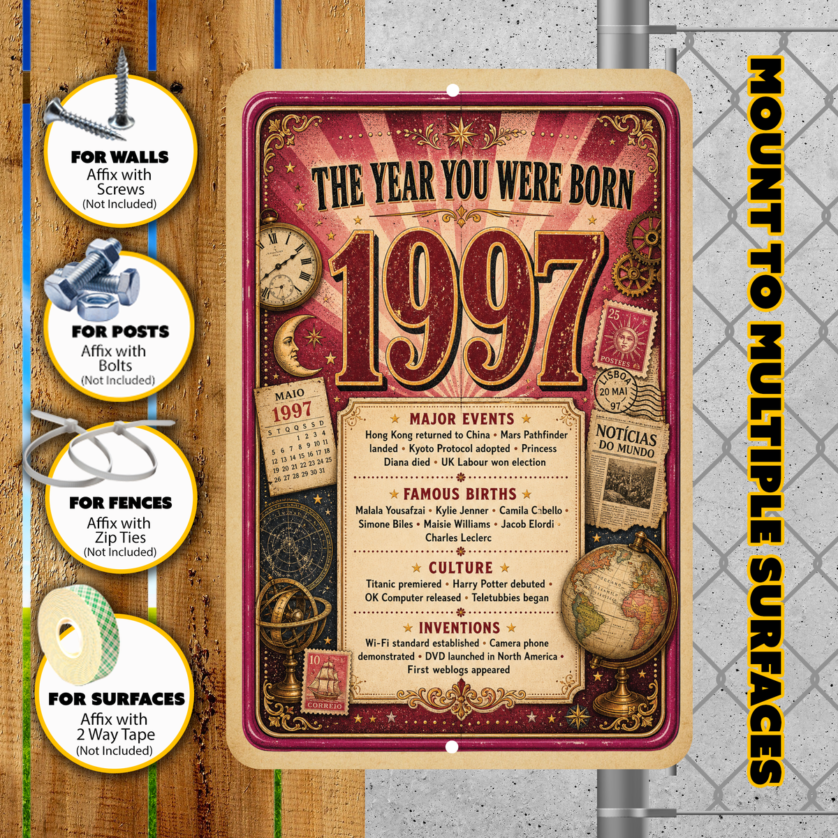 1997 The Year You Were Born Aluminum Sign – Vintage Birthday & Anniversary Gift