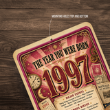 1997 The Year You Were Born Aluminum Sign – Vintage Birthday & Anniversary Gift