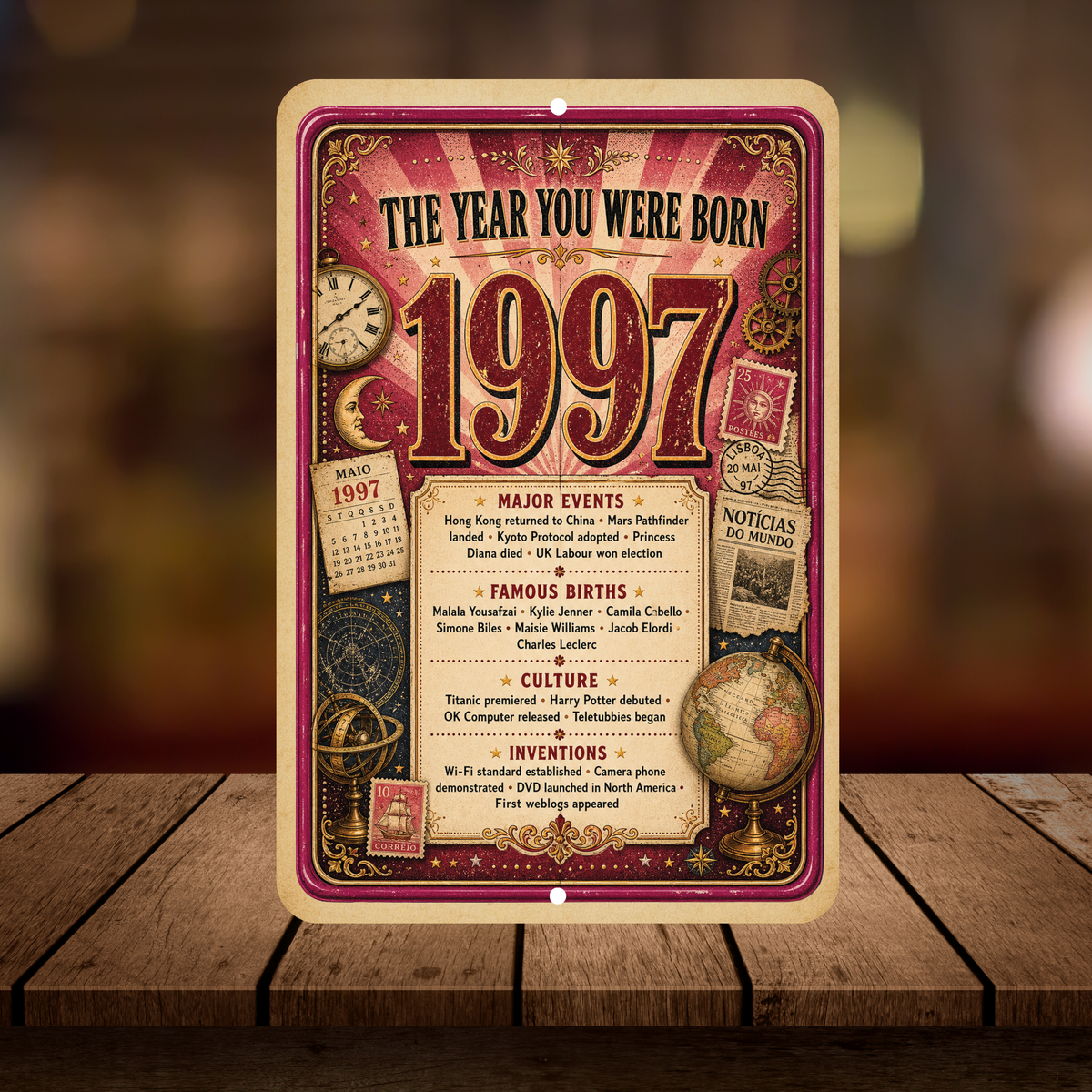 1997 The Year You Were Born Aluminum Sign – Vintage Birthday & Anniversary Gift