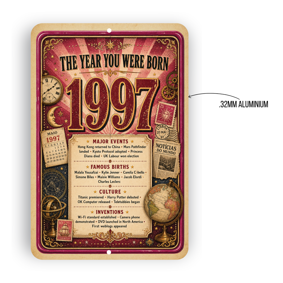 1997 The Year You Were Born Aluminum Sign – Vintage Birthday & Anniversary Gift