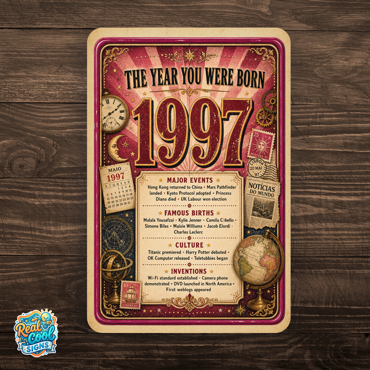 1997 The Year You Were Born Aluminum Sign – Vintage Birthday & Anniversary Gift
