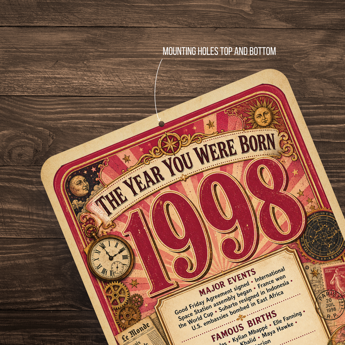 1998 The Year You Were Born Aluminum Sign – Vintage Birthday & Anniversary Gift