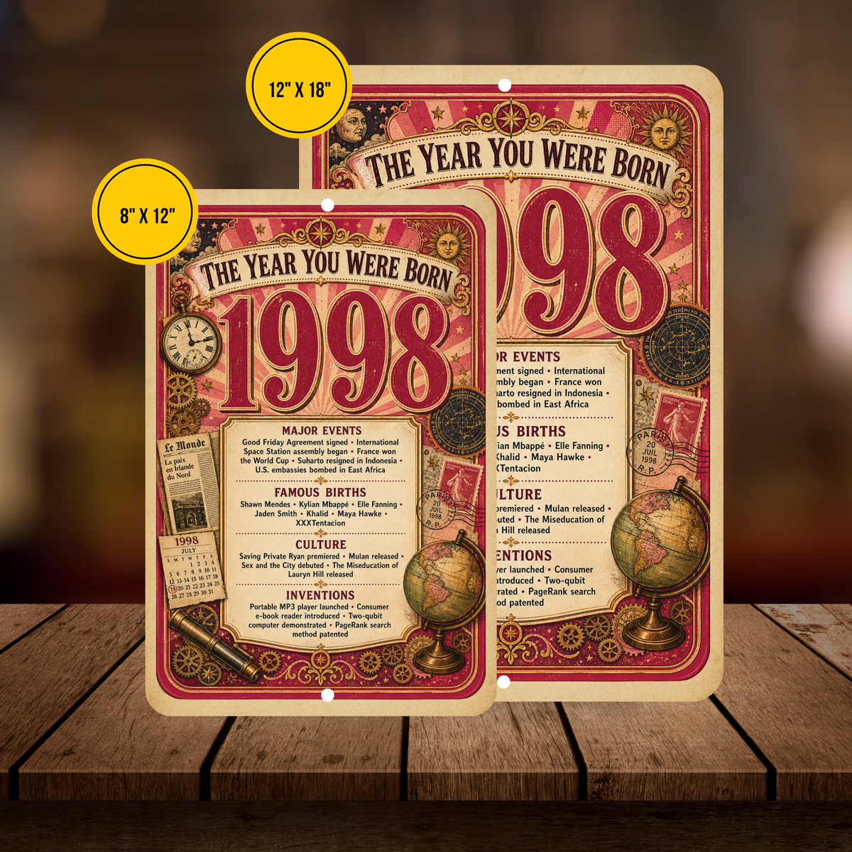 1998 The Year You Were Born Aluminum Sign – Vintage Birthday & Anniversary Gift