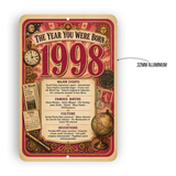 1998 The Year You Were Born Aluminum Sign – Vintage Birthday & Anniversary Gift