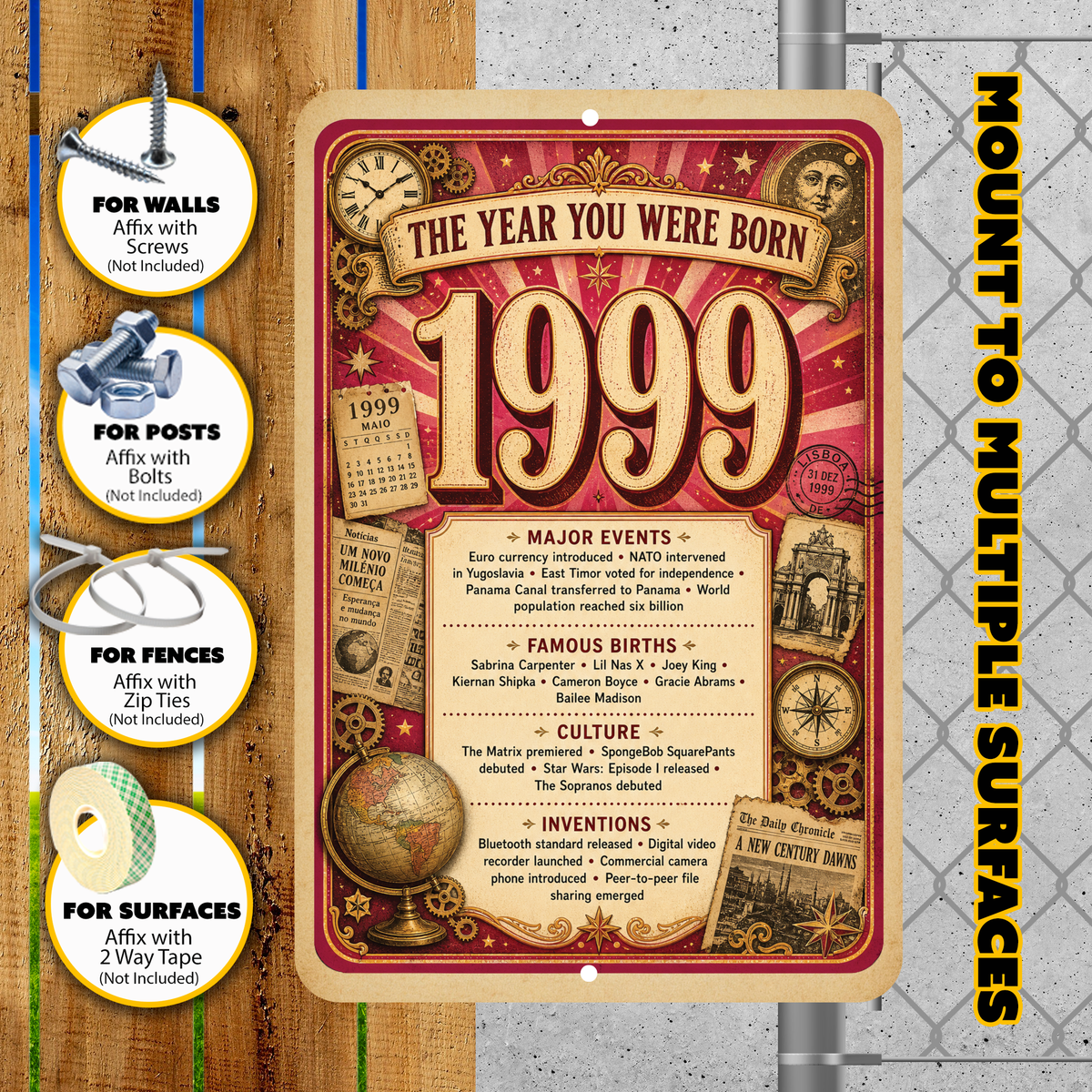 1999 The Year You Were Born Aluminum Sign – Vintage Birthday & Anniversary Gift