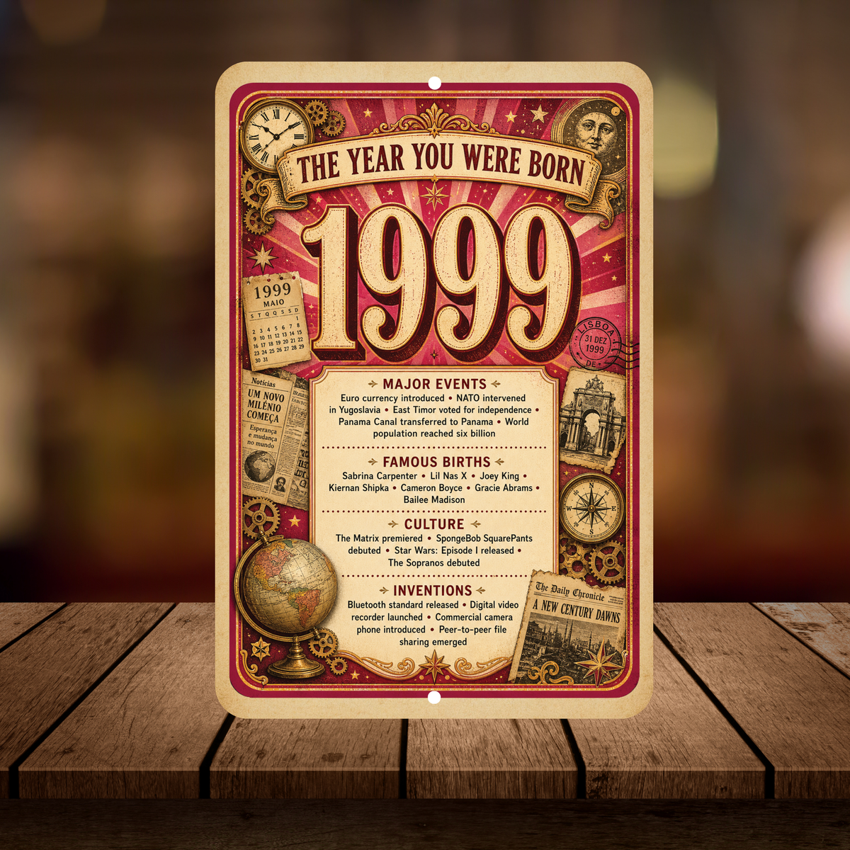 1999 The Year You Were Born Aluminum Sign – Vintage Birthday & Anniversary Gift