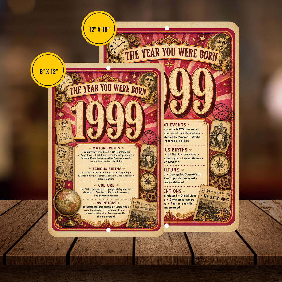 1999 The Year You Were Born Aluminum Sign – Vintage Birthday & Anniversary Gift