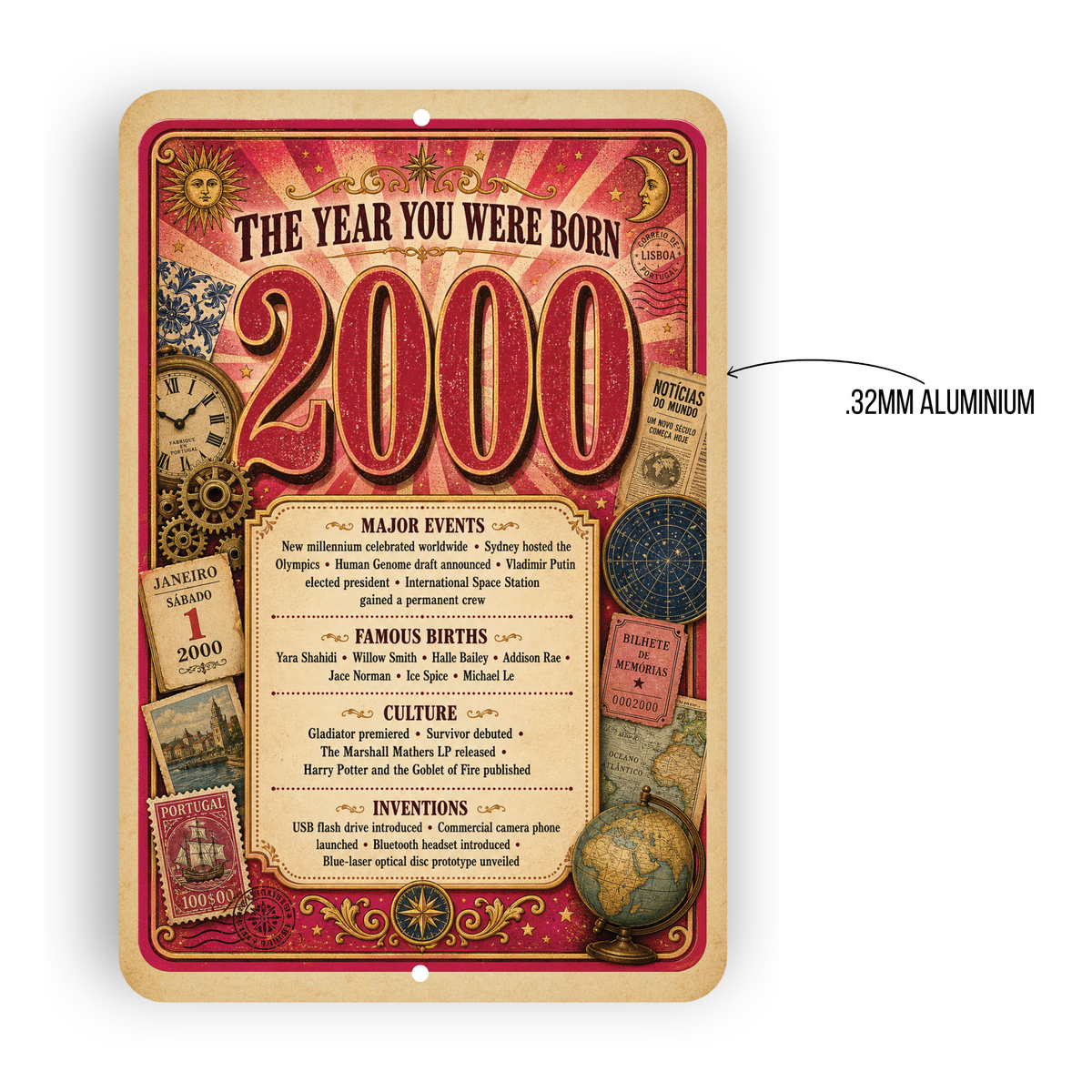 2000 The Year You Were Born Aluminum Sign – Vintage Birthday & Anniversary Gift