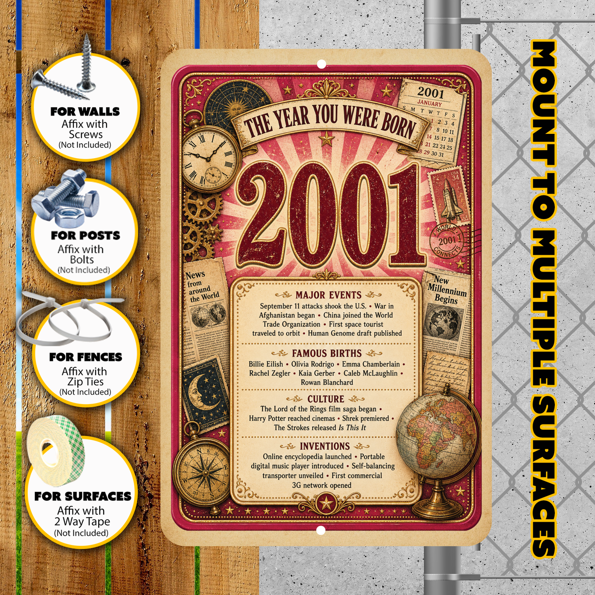 2001 The Year You Were Born Aluminum Sign – Vintage Birthday & Anniversary Gift