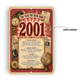 2001 The Year You Were Born Aluminum Sign – Vintage Birthday & Anniversary Gift