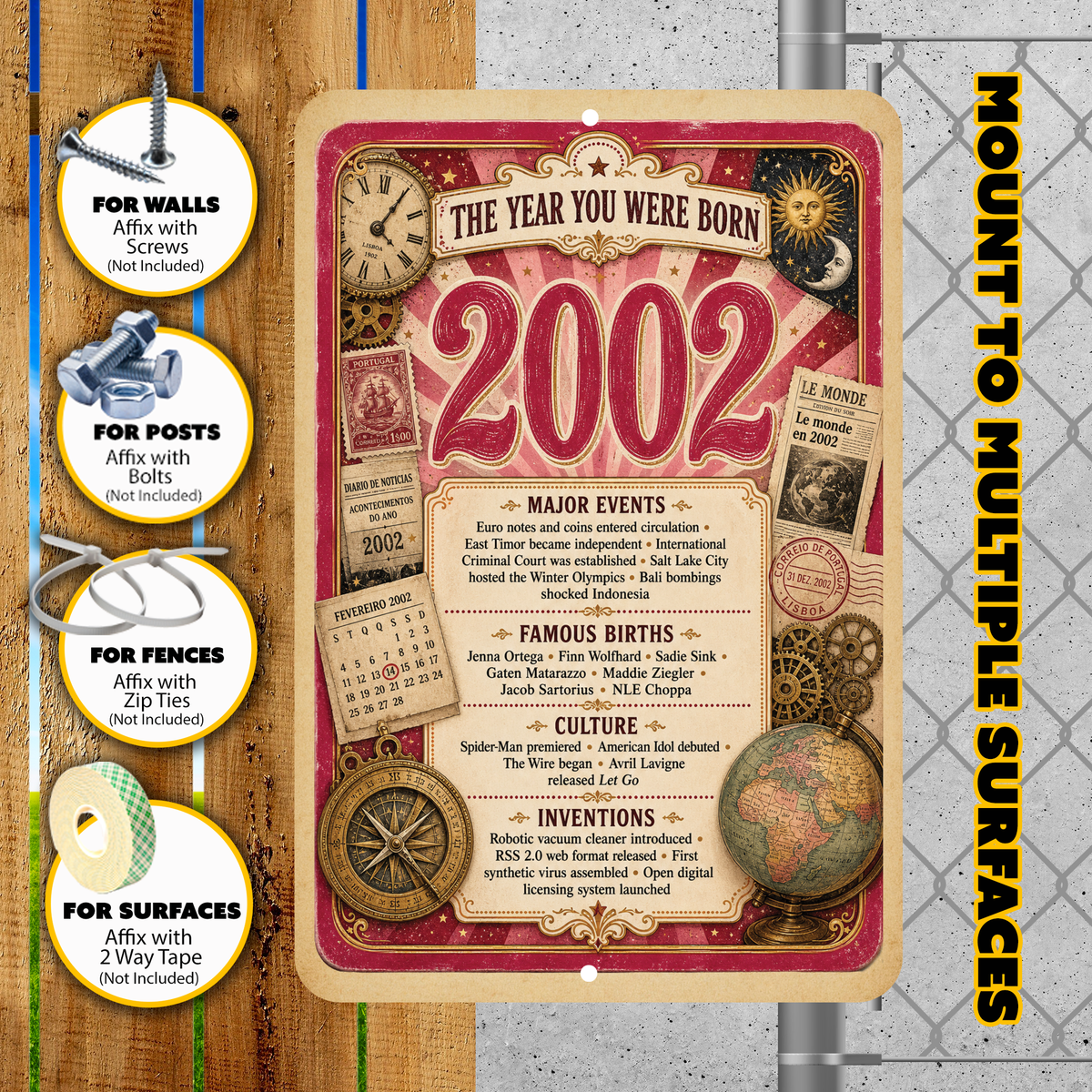 2002 The Year You Were Born Aluminum Sign – Vintage Birthday & Anniversary Gift