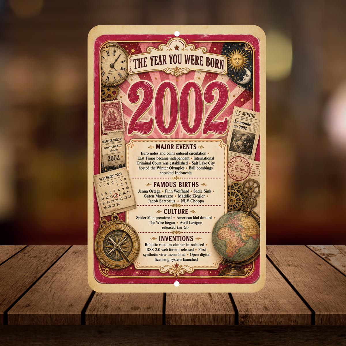 2002 The Year You Were Born Aluminum Sign – Vintage Birthday & Anniversary Gift
