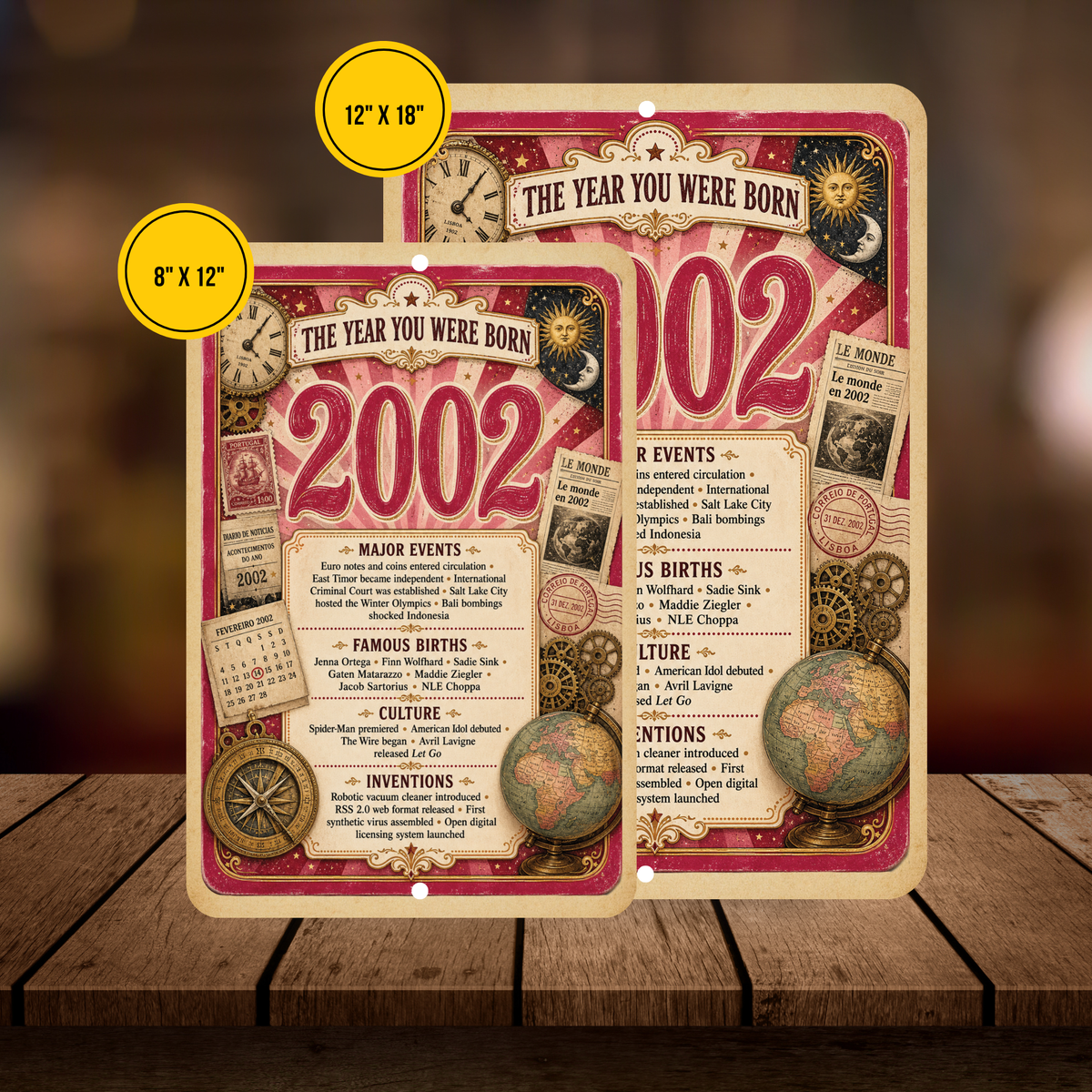 2002 The Year You Were Born Aluminum Sign – Vintage Birthday & Anniversary Gift