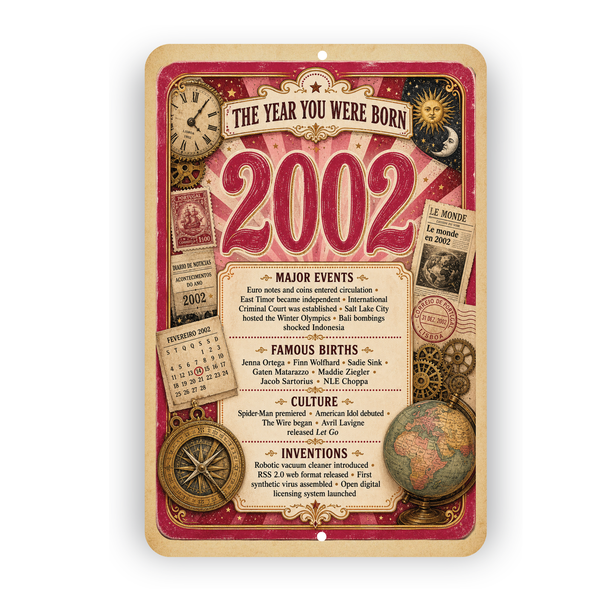 2002 The Year You Were Born Aluminum Sign – Vintage Birthday & Anniversary Gift