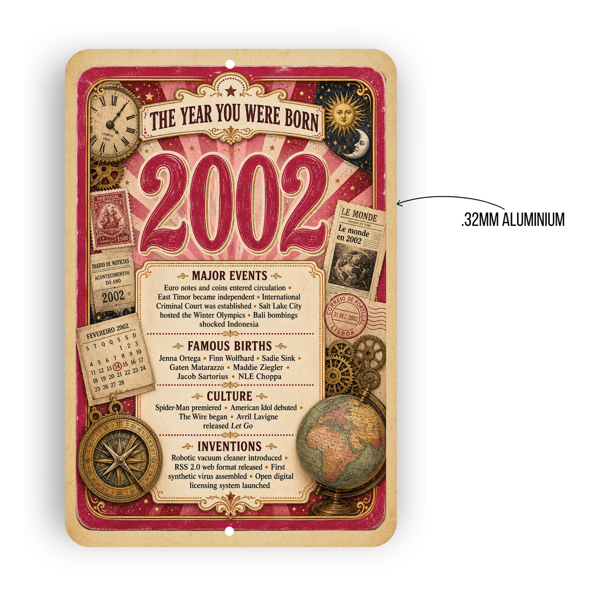 2002 The Year You Were Born Aluminum Sign – Vintage Birthday & Anniversary Gift