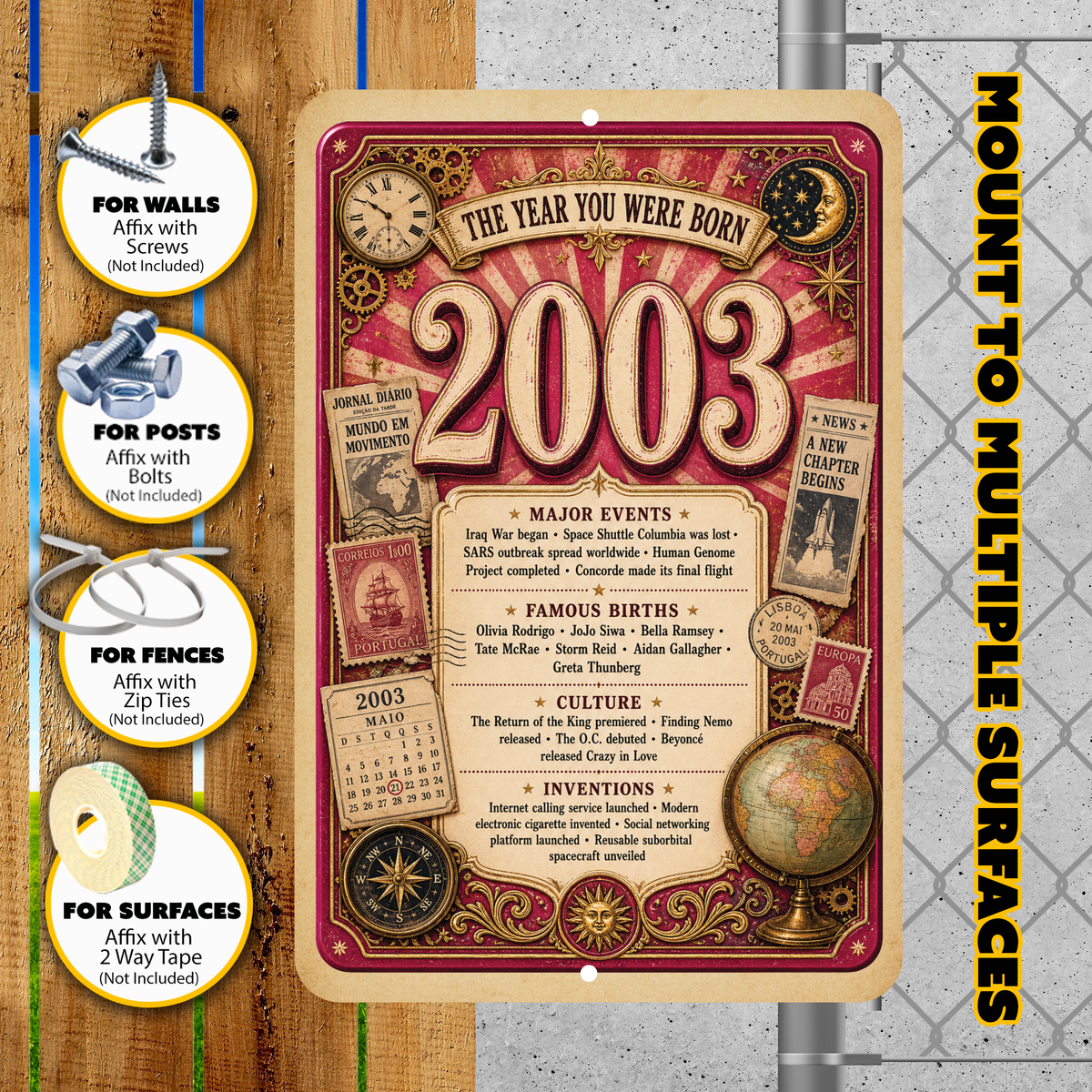 2003 The Year You Were Born Aluminum Sign – Vintage Birthday & Anniversary Gift