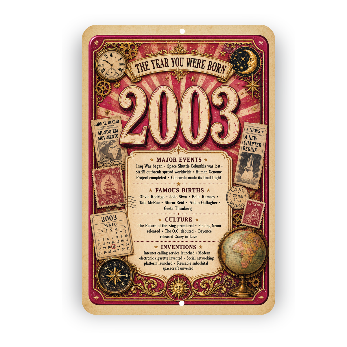 2003 The Year You Were Born Aluminum Sign – Vintage Birthday & Anniversary Gift