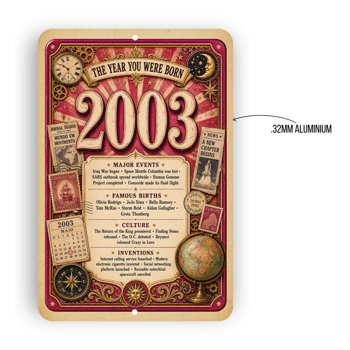 2003 The Year You Were Born Aluminum Sign – Vintage Birthday & Anniversary Gift